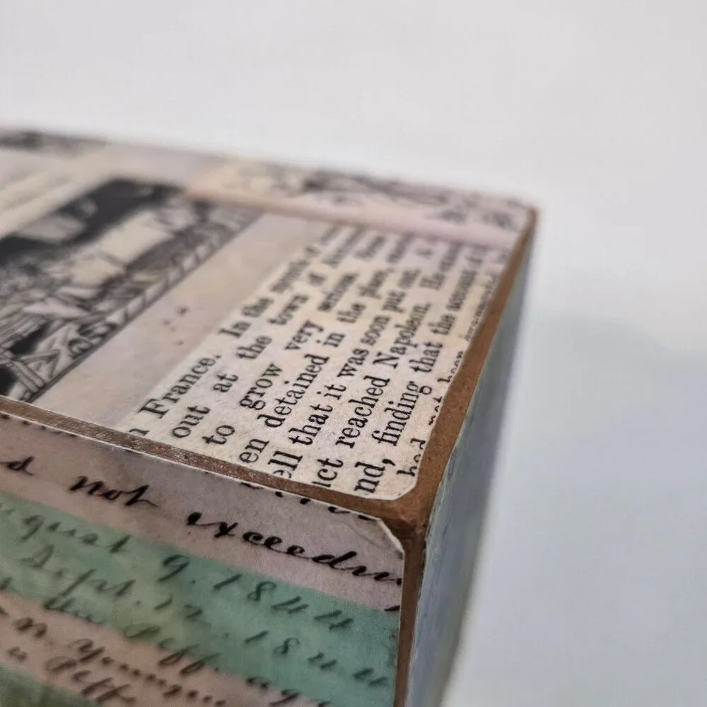 Lisa Kaus Whimsical Bird Print Mini Wooden Drawer Box Desk Storage Collage Words